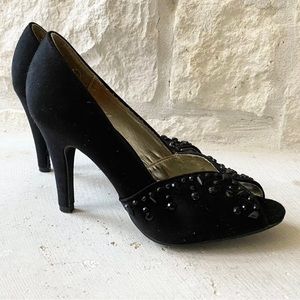 Rocket Dog Sparkle Peep Toe Black Rhinestone Heels SZ 6‎